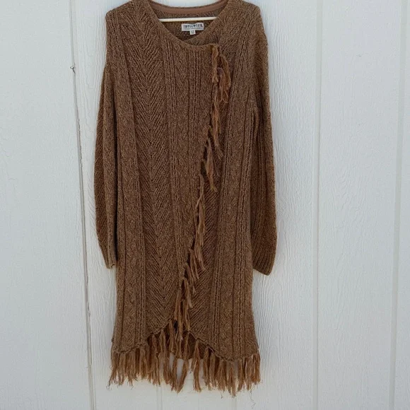 Idyllwind Size L Tan Metallic Knit Fringe Western Wrap Tunic Cardigan Sweater - Picture 6 of 10